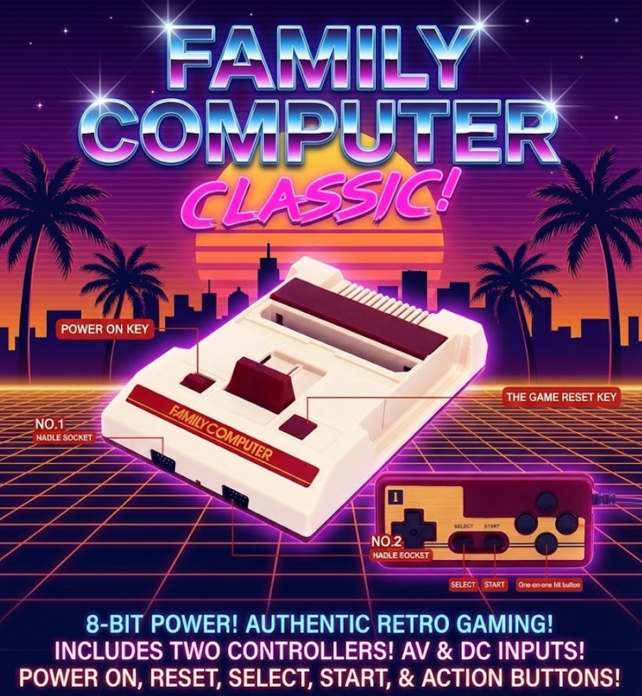8-Bit Retro Game Console - 132 Built-In Classic Games